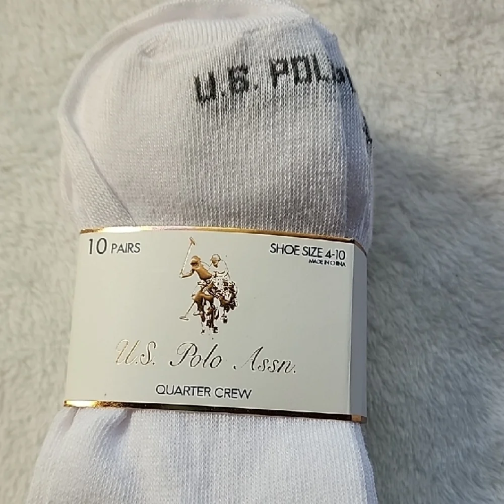 U.S. Polo Assn. Men's White Quarter Crew Socks - 10 Pairs